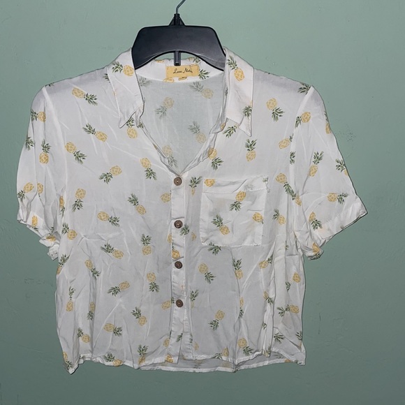 Love Notes Tops - Bright White Pineapple Hawaiian Shirt